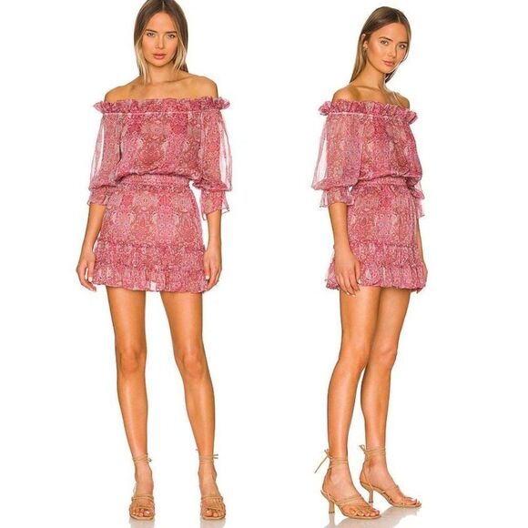 MISA Los Angeles Danae Dress Washed Rose Lilac Floral Off The Shoulder Mini - Picture 10 of 13